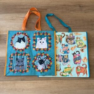 Cat print reusable tote bag bundle